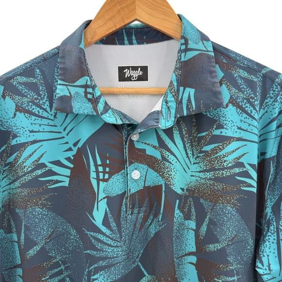 Waggle Teebox Typhoon Performance Golf Polo Shirt Deep Colors Palm Leaves XL - Picture 3 of 8